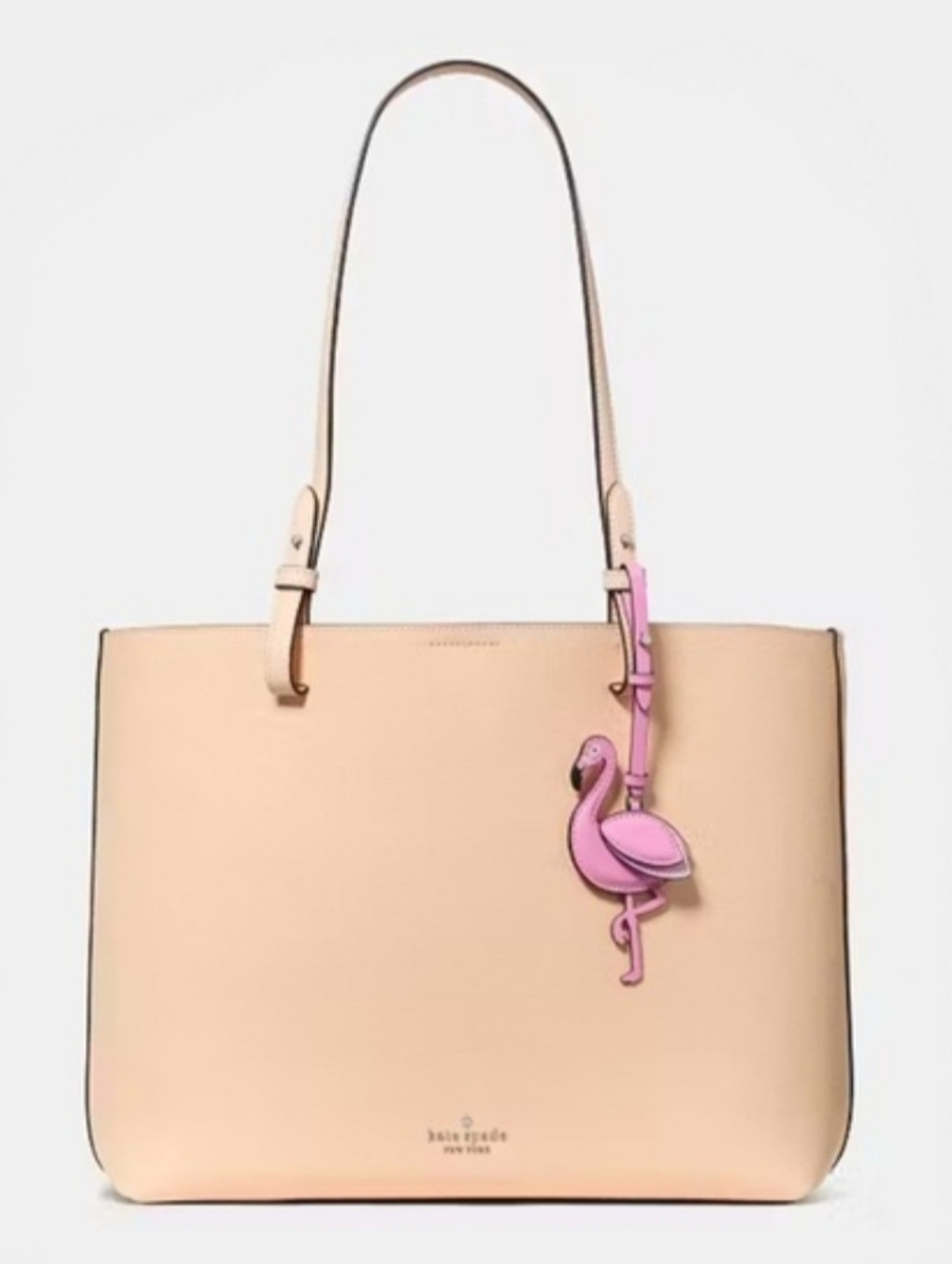 Kate Spade New York Tessa Large Tote Bag With Flamingo Charm New Peach Pink Nwt